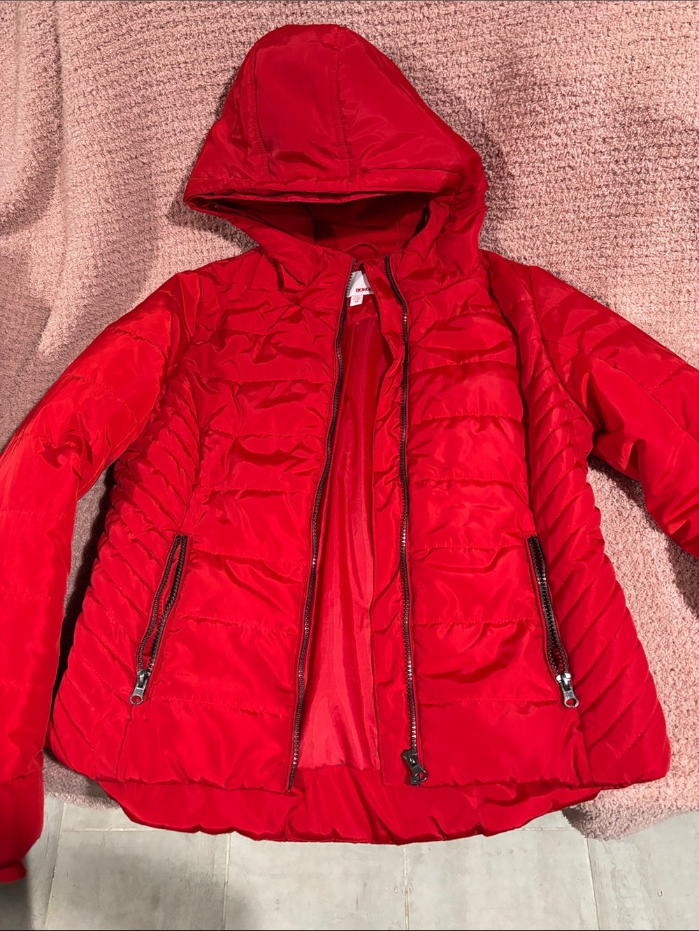 BONGO Women's Red Hooded Quilted Puffer Jacket